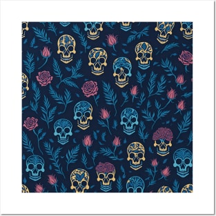 skulls and flowers patterns Posters and Art